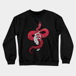 Red snake in skeleton hand Crewneck Sweatshirt